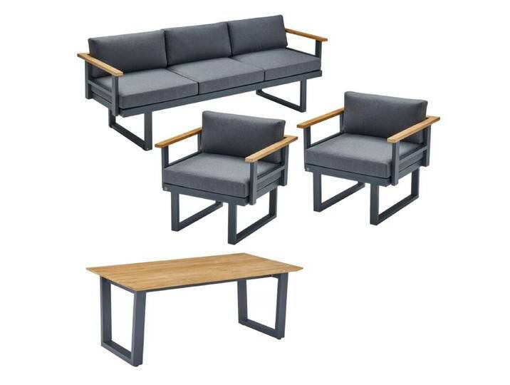 CASA DOMA Aragona/Falerna Loungeset 4-teilig, Aluminium/Edelstahl anthrazit mit Teak - 49 von gartenmoebel-company