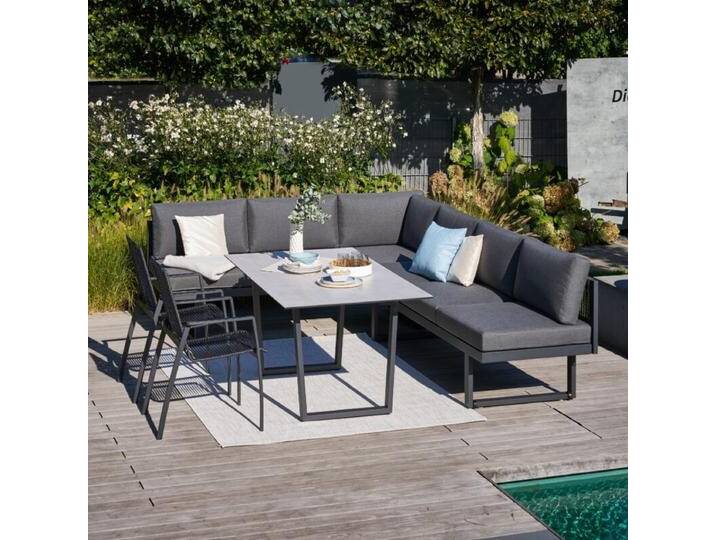 CASA DOMA Aragona Alu/Falerna/Mineo Rope Diningset 160x90 cm 5-teilig,mit Rollen, stapelbar, Tischbein mit Höhenausgleich, verstellbare Sitzfläche von gartenmoebel-company