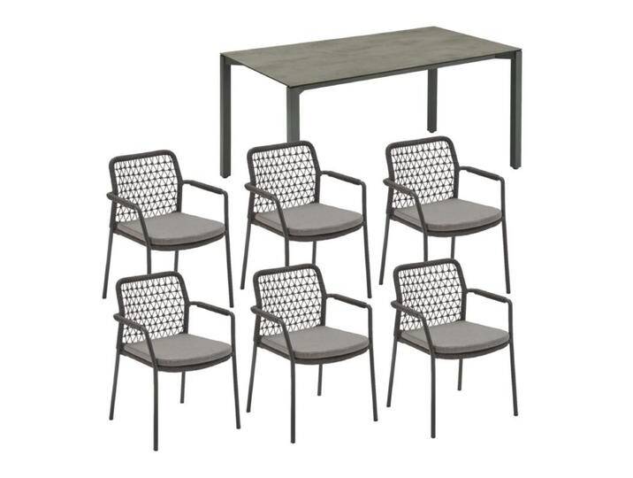 CASA DOMA Campana/Fasano Gartenmöbel-Set mit Tisch HPL 210×100 cm und Rope-Stapelstuhl, 7-teilig - Gestelle anthrazit Rope anthrazit – Knoten HPL Chromix anthrazit von gartenmoebel-company