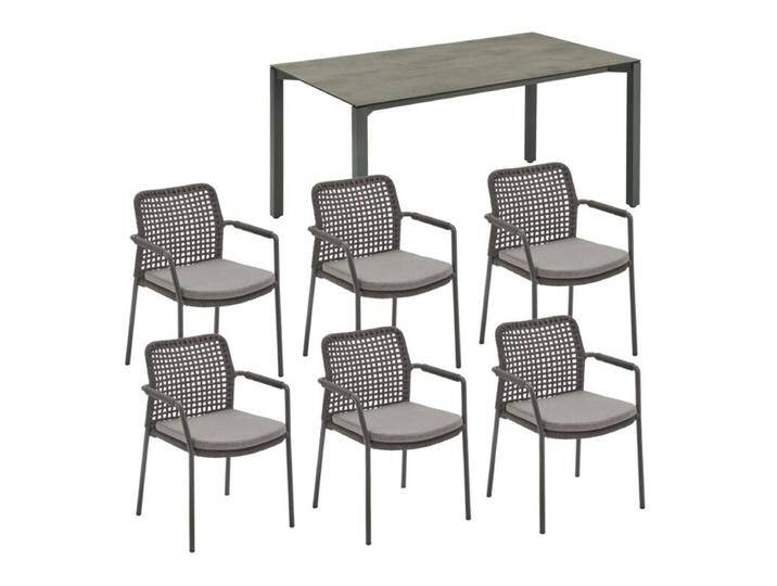 CASA DOMA Campana/Fasano Gartenmöbel-Set mit Tisch HPL 210×100 cm und Rope-Stapelstuhl, 7-teilig - Gestelle anthrazit Rope anthrazit – Quadro HPL Chromix anthrazit von gartenmoebel-company