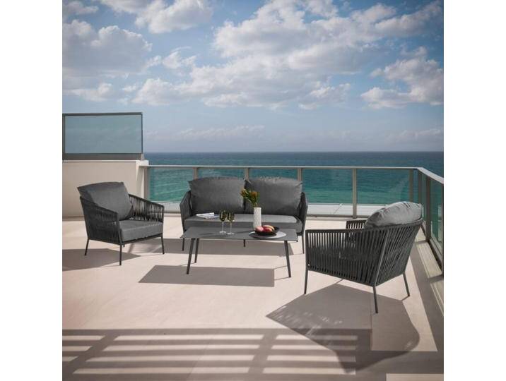 CASA DOMA Falcone/Arista Loungeset 4-teilig - Gestell Alu anthrazit Rope anthrazit Polster medium grey von gartenmoebel-company