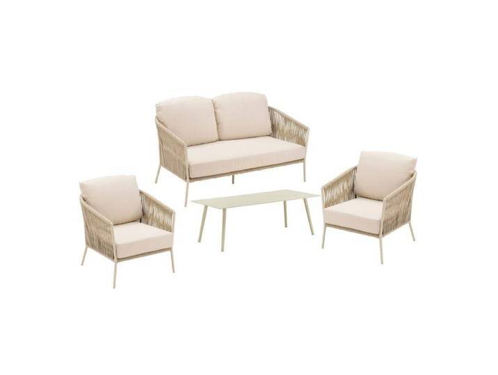 CASA DOMA Falcone/Arista Loungeset 4-teilig - Gestell Alu cream Rope fossil Polster beige von gartenmoebel-company