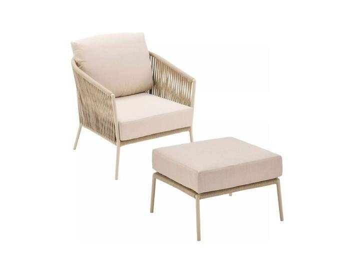CASA DOMA Falcone Loungeset 2-teilig, Loungesessel mit Hocker - Gestell Alu cream Rope fossil Polster beige von gartenmoebel-company