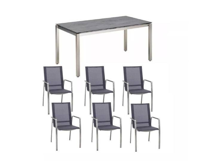 CASA DOMA Mineo/Carini Gartenmöbel-Set mit Stapelstuhl Sunproof® und Tisch, 7-tlg. - Aluminium-Einlage anthrazit , HPL Chromix anthrazit von gartenmoebel-company