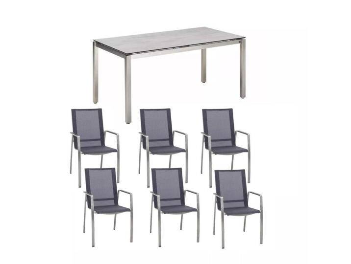 CASA DOMA Mineo/Carini Gartenmöbel-Set mit Stapelstuhl Sunproof® und Tisch, 7-tlg. - Aluminium-Einlage anthrazit , HPL Chromix silber von gartenmoebel-company