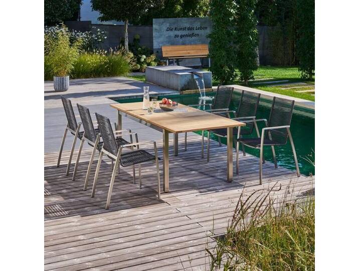 CASA DOMA Mineo/Ugento Gartenmöbel-Set mit Stapelstuhl Rope und Ausziehtisch Teak, 7-teilig CASA DOMA Mineo/Ugento Gartenmöbel-Set mit Stapelstuhl Rope und Ausziehtisch Teak, 7-teilig von gartenmoebel-company
