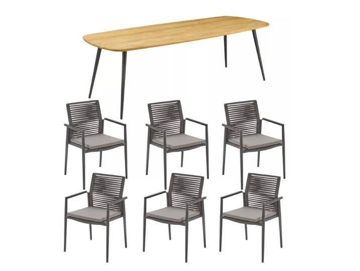 CASA DOMA Napola/Gallico Gartenmöbel-Set mit Tisch Teak und Stapelstuhl, 7-teilig - Aluminium schwarz von gartenmoebel-company