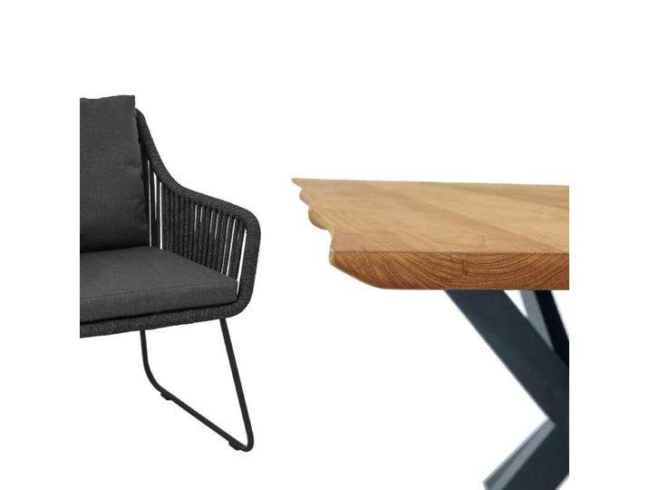 CASA DOMA Ribera/Alcamo Gartenmöbel-Set mit Diningsessel L-Form, Bank und Tisch Teak, 5-teilig - mit Kufen , Rope anthrazit – vertikal breit , Baumkante von gartenmoebel-company