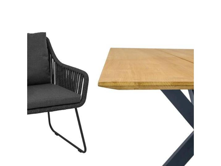 CASA DOMA Ribera/Alcamo Gartenmöbel-Set mit Diningsessel L-Form, Bank und Tisch Teak, 5-teilig - mit Kufen , Rope anthrazit – vertikal breit , Schweizer Kante von gartenmoebel-company