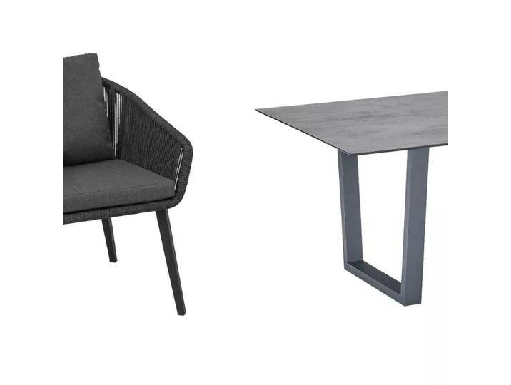 CASA DOMA Ribera/Falerna Gartenmöbel-Set mit Diningsessel, Diningbank Rundform und Tisch HPL, 5-teilig - Edelstahl pulverbeschichtet anthrazit – Kufengestell , Beine eckig , Rope anthrazit – vertikal rund , HPL Chromix anthrazit von gartenmoebel-company