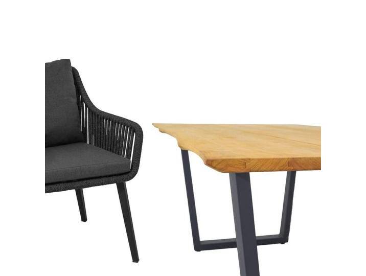 CASA DOMA Ribera/Falerna Gartenmöbel-Set mit Diningsessel L-Form, Bank und Tisch Teak, 5-teilig - Edelstahl pulverbeschichtet anthrazit – Kufengestell , Beine eckig , Rope anthrazit – vertikal breit , Baumkante von gartenmoebel-company