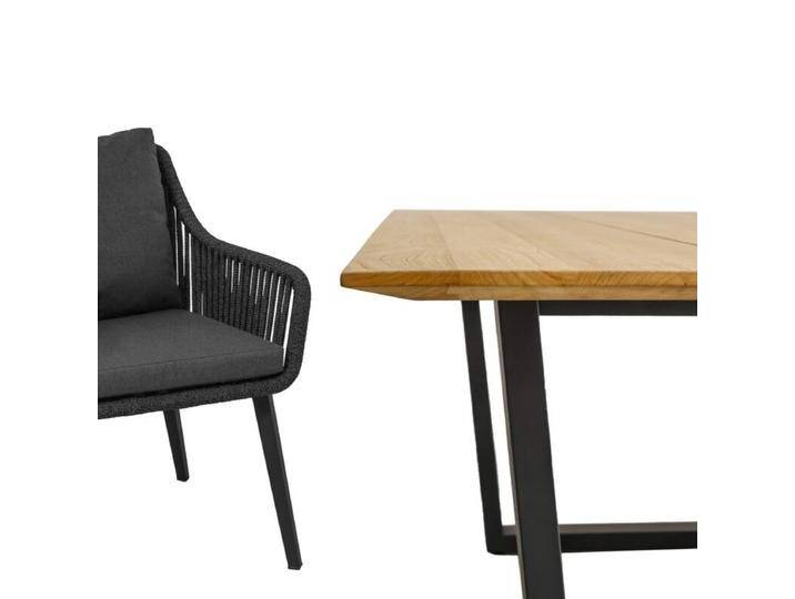 CASA DOMA Ribera/Falerna Gartenmöbel-Set mit Diningsessel L-Form, Bank und Tisch Teak, 5-teilig - Edelstahl pulverbeschichtet anthrazit – Kufengestell , Beine eckig , Rope anthrazit – vertikal breit , Schweizer Kante von gartenmoebel-company