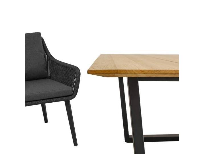 CASA DOMA Ribera/Falerna Gartenmöbel-Set mit Diningsessel L-Form, Bank und Tisch Teak, 5-teilig - Edelstahl pulverbeschichtet anthrazit – Kufengestell , Beine eckig , Rope anthrazit – vertikal rund , Schweizer Kante von gartenmoebel-company