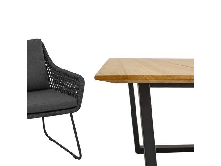 CASA DOMA Ribera/Falerna Gartenmöbel-Set mit Diningsessel L-Form, Bank und Tisch Teak, 5-teilig - Edelstahl pulverbeschichtet anthrazit – Kufengestell , mit Kufen , Rope anthrazit – Raute , Schweizer Kante von gartenmoebel-company