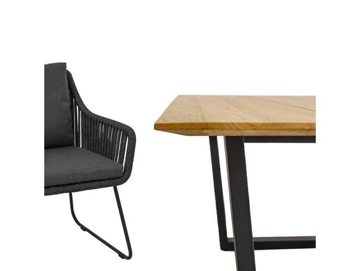 CASA DOMA Ribera/Falerna Gartenmöbel-Set mit Diningsessel L-Form, Bank und Tisch Teak, 5-teilig - Edelstahl pulverbeschichtet anthrazit – Kufengestell , mit Kufen , Rope anthrazit – vertikal breit , Schweizer Kante von gartenmoebel-company