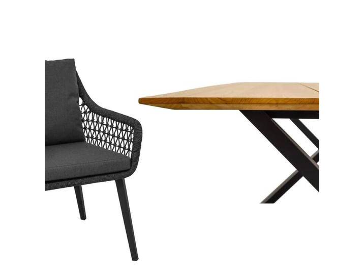 CASA DOMA Ribera/Falerna Gartenmöbel-Set mit Diningsessel L-Form, Bank und Tisch Teak, 5-teilig - Edelstahl pulverbeschichtet anthrazit – X-Gestell , Beine eckig , Rope anthrazit – Knoten , Schweizer Kante von gartenmoebel-company
