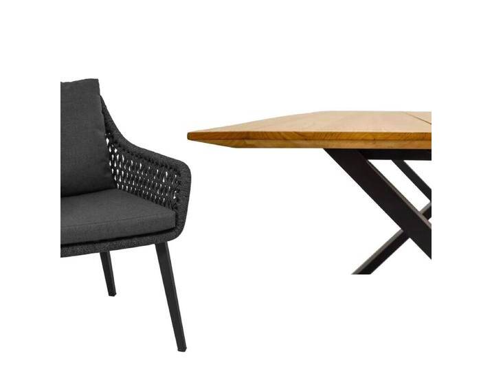 CASA DOMA Ribera/Falerna Gartenmöbel-Set mit Diningsessel L-Form, Bank und Tisch Teak, 5-teilig - Edelstahl pulverbeschichtet anthrazit – X-Gestell , Beine eckig , Rope anthrazit – Raute , Schweizer Kante von gartenmoebel-company