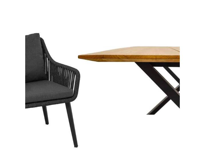CASA DOMA Ribera/Falerna Gartenmöbel-Set mit Diningsessel L-Form, Bank und Tisch Teak, 5-teilig - Edelstahl pulverbeschichtet anthrazit – X-Gestell , Beine eckig , Rope anthrazit – vertikal breit , Schweizer Kante von gartenmoebel-company