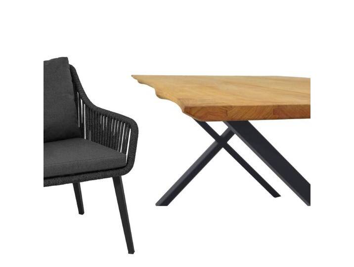 CASA DOMA Ribera/Falerna Gartenmöbel-Set mit Diningsessel L-Form, Bank und Tisch Teak, 5-teilig - Edelstahl pulverbeschichtet anthrazit – X-Gestell , Beine eckig , Rope anthrazit – vertikal breit , Baumkante von gartenmoebel-company