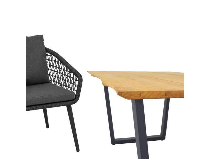 CASA DOMA Ribera/Falerna Gartenmöbel-Set mit Diningsessel Rundform, Bank und Tisch Teak, 5-teilig - Edelstahl pulverbeschichtet anthrazit – Kufengestell , Beine rund , Rope anthrazit – Knoten , Baumkante von gartenmoebel-company