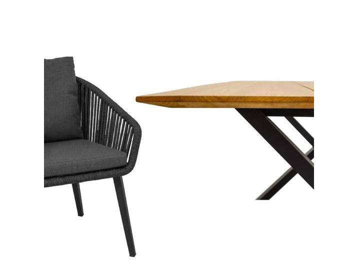 CASA DOMA Ribera/Falerna Gartenmöbel-Set mit Diningsessel Rundform, Bank und Tisch Teak, 5-teilig - Edelstahl pulverbeschichtet anthrazit – X-Gestell , Beine eckig , Rope anthrazit – vertikal breit , Schweizer Kante von gartenmoebel-company