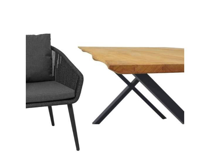 CASA DOMA Ribera/Falerna Gartenmöbel-Set mit Diningsessel Rundform, Bank und Tisch Teak, 5-teilig - Edelstahl pulverbeschichtet anthrazit – X-Gestell , Beine rund , Rope anthrazit – vertikal rund , Baumkante von gartenmoebel-company