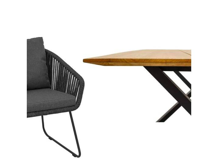 CASA DOMA Ribera/Falerna Gartenmöbel-Set mit Diningsessel Rundform, Bank und Tisch Teak, 5-teilig - Edelstahl pulverbeschichtet anthrazit – X-Gestell , mit Kufen , Rope anthrazit – vertikal breit , Schweizer Kante von gartenmoebel-company