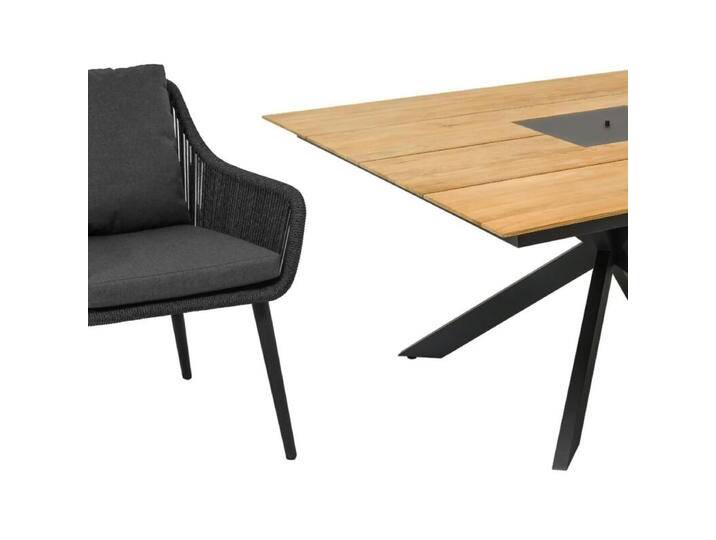CASA DOMA Ribera/Siderno Gartenmöbel-Set mit Diningsessel L-Form und Tisch Teak, 9-teilig - Beine rund , Rope anthrazit – vertikal rund von gartenmoebel-company