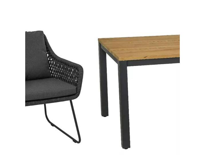 CASA DOMA Ribera/Varano Gartenmöbel-Set mit Diningsessel L-Form und Tisch Teak, 9-teilig - mit Kufen , Rope anthrazit – Raute von gartenmoebel-company