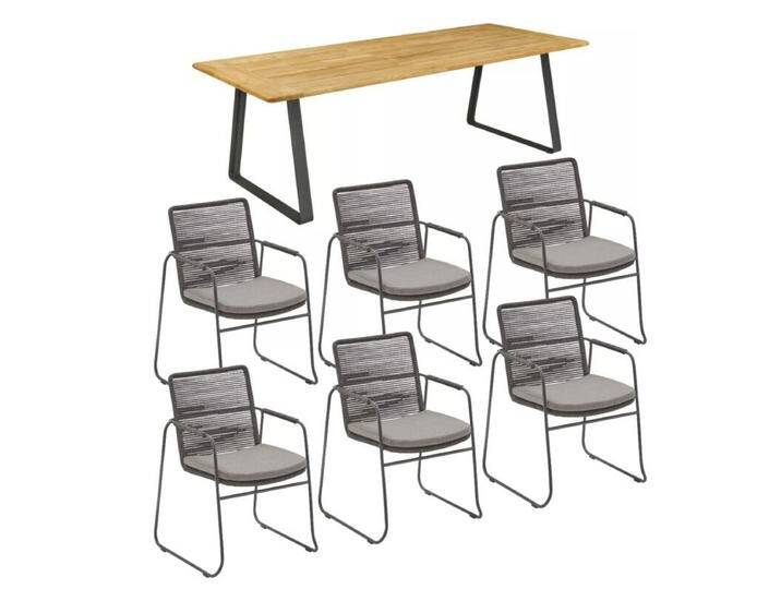 CASA DOMA Trapani/Solano Gartenmöbel-Set mit Tisch 240x100 cm und Rope-Stapelstuhl, 7-teilig - Sitz Rope anthrazit Armlehnen Rope anthrazit von gartenmoebel-company