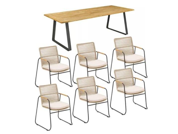 CASA DOMA Trapani/Solano Gartenmöbel-Set mit Tisch 240x100 cm und Rope-Stapelstuhl, 7-teilig - Sitz Rope fossil Armlehnen Teakholz von gartenmoebel-company