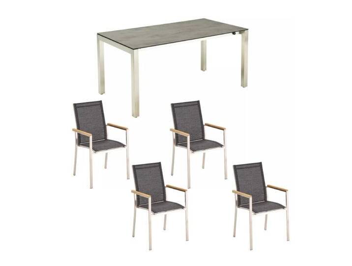 Gartenmöbel-Set 5-teilig mit CASA DOMA Ausziehtisch Amato und Liadomo Stapelstuhl Motta - Teakholz-Auflage von gartenmoebel-company