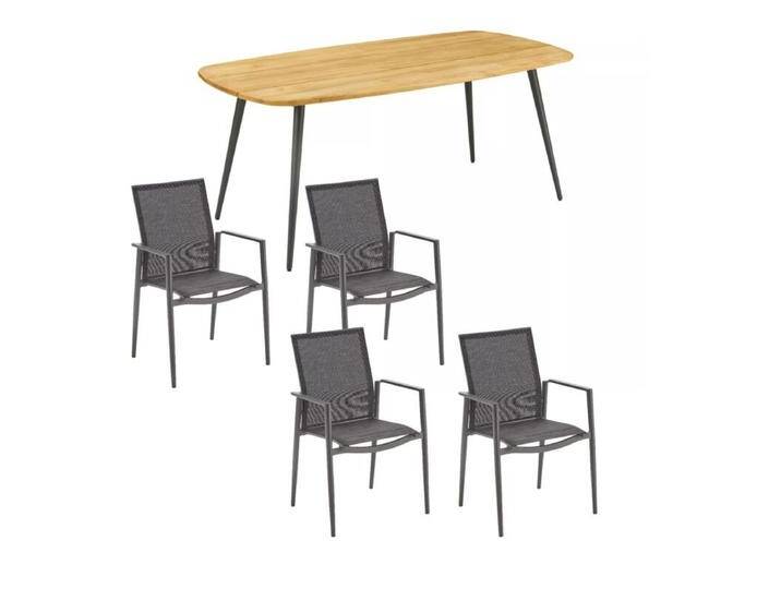 Gartenmöbel-Set 5-teilig mit CASA DOMA Gartentisch Napola Teak und Liadomo Stapelstuhl Mannoli - Aluminium-Auflage anthrazit von gartenmoebel-company