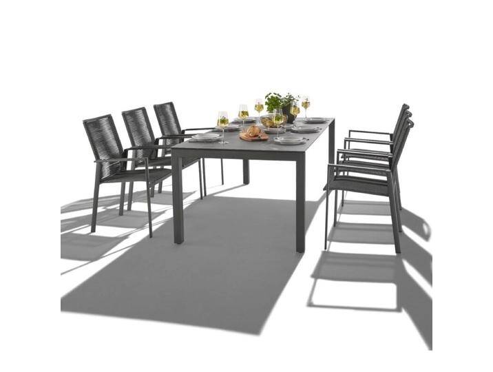 Gartenmöbel-Set 7-teilig mit CASA DOMA Ausziehtisch Amato und Liadomo Stapelstuhl Limbadi - Rope anthrazit , Aluminium-Einlage schwarz von gartenmoebel-company