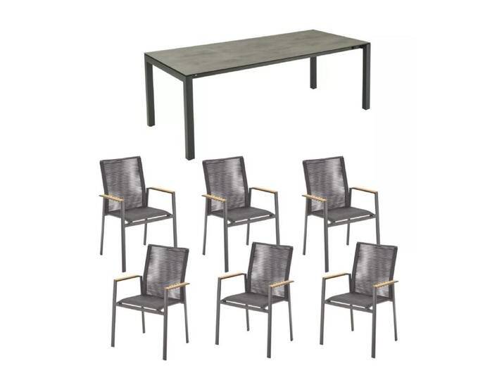 Gartenmöbel-Set 7-teilig mit CASA DOMA Ausziehtisch Amato und Liadomo Stapelstuhl Limbadi - Rope anthrazit , Teakholz-Auflage von gartenmoebel-company