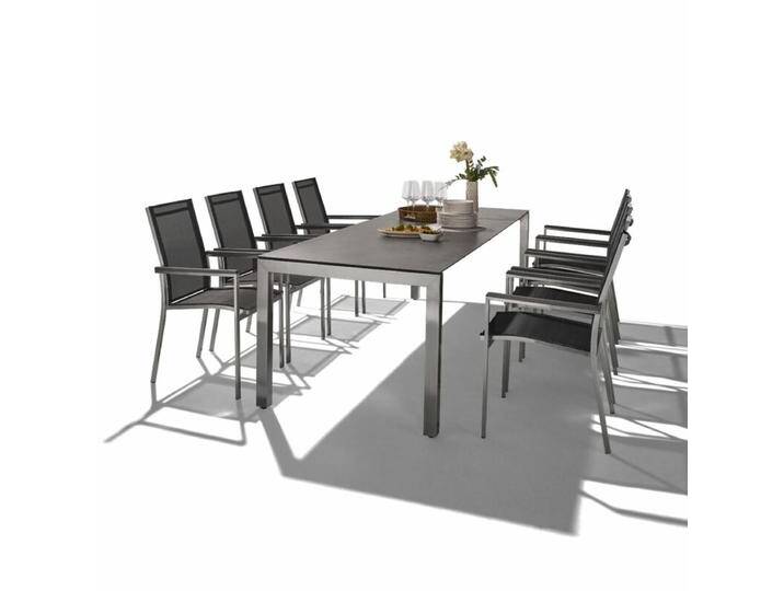 Gartenmöbel-Set 9-teilig mit CASA DOMA Ausziehtisch Amato und Liadomo Stapelstuhl Motta - Aluminium-Auflage anthrazit von gartenmoebel-company