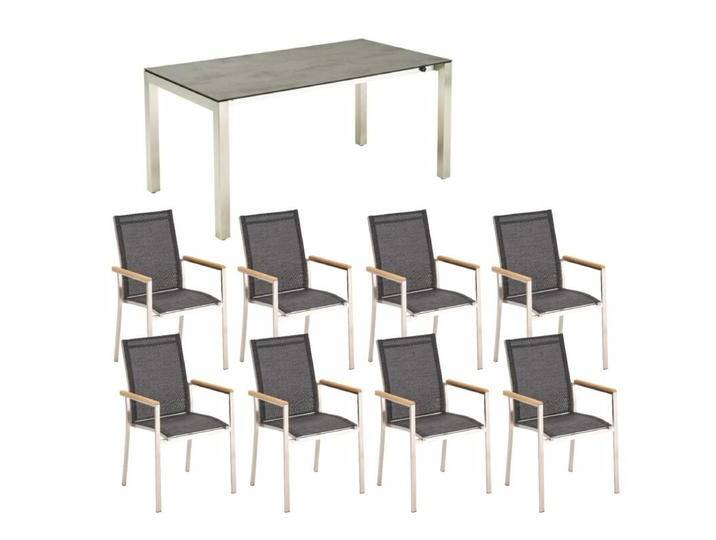 Gartenmöbel-Set 9-teilig mit CASA DOMA Ausziehtisch Amato und Liadomo Stapelstuhl Motta - Teakholz-Auflage von gartenmoebel-company
