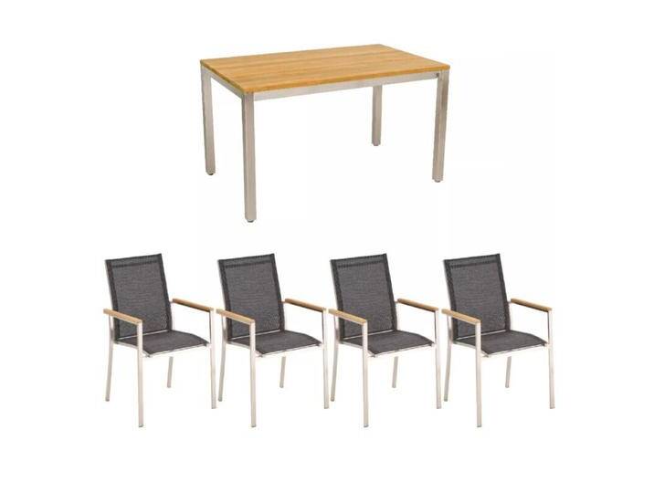 Gartenmöbel-Set mit CASA DOMA Varano Gartentisch 130x80 cm und Liadomo Stapelstuhl Motta, 5-teilig von gartenmoebel-company