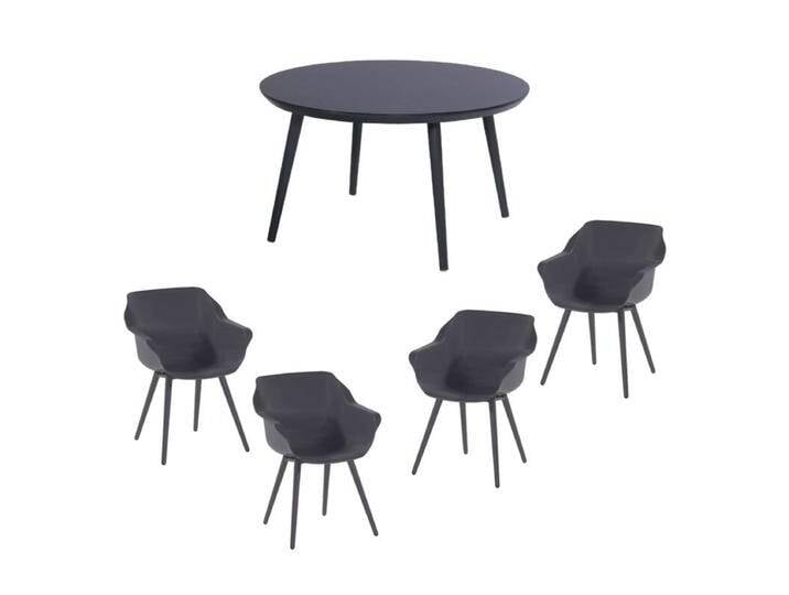 Hartman Gartenmöbel-Set mit 4x Gartenstuhl Sophie Studio und 1x Gartentisch Sophie Studio Ø 128 cm - Gestelle Alu xerix Sitz Kunststoff xerix Tischplatte HPL antracite von gartenmoebel-company