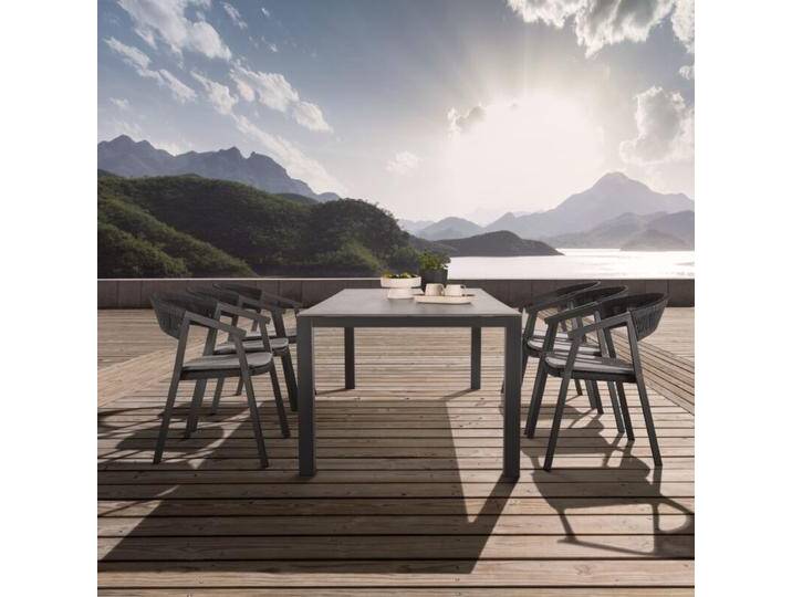 Liadomo Gartenmöbel-Set Scalea/Lenzi, Tischplatte Keramik, 7-teilig,Stapelstühle mit Rope-Bespannung, Gestelle Aluminium anthrazit, Tisch 210x100 cm,stapelbar,Geradlinig & pur von gartenmoebel-company