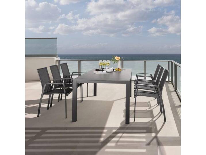 Liadomo Gartenmöbel-Set Scalea/Pellaro, Tischplatte Keramik, 7-teilig,Aluminium anthrazit, Stapelstühle mit Textilgewebe, Gartentisch 210x100 cm,stapelbar,Geradlinig & pur von gartenmoebel-company