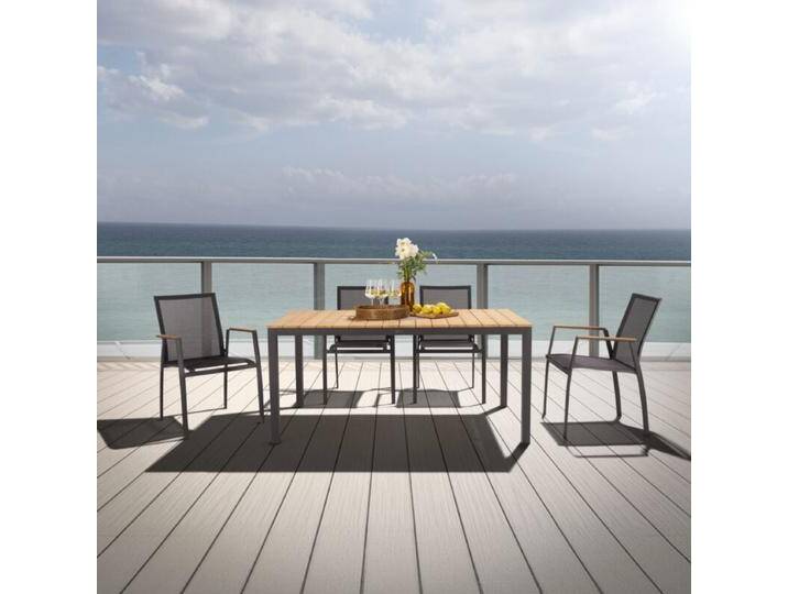 Liadomo Gartenmöbel-Set Scalea/Pellaro, Tischplatte Teak, 5-teilig,,Gartenstühle stapelbar, Sitz- & Rückenflächen aus Textilgewebe, Gartentisch 160x90 cm, Aluminiumgestelle in anthrazit,stapelbar,Geradlinig & pur von gartenmoebel-company