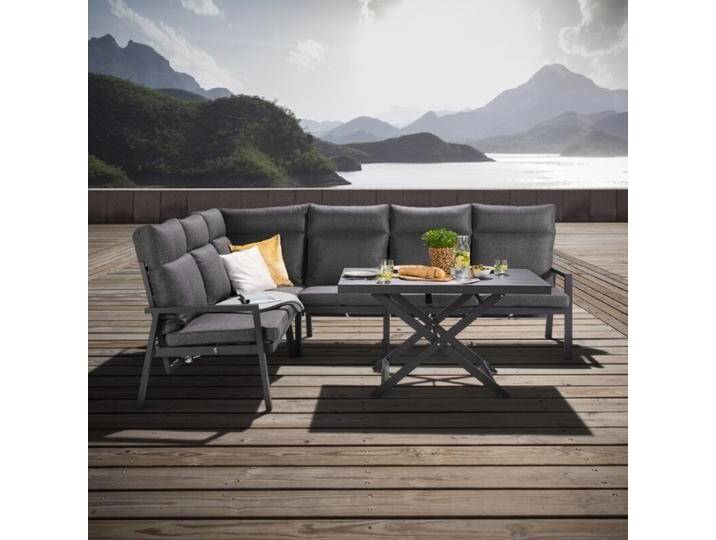 Liadomo Scapoli Eckloungeset plus Loungetisch,Lounge für bis 5 Personen, Tisch höhenverstellbar, verstellbare Lehne an zwei Sitzplätzen, Aluminium & Olefin-Polster,verstellbare Rückenlehne von gartenmoebel-company