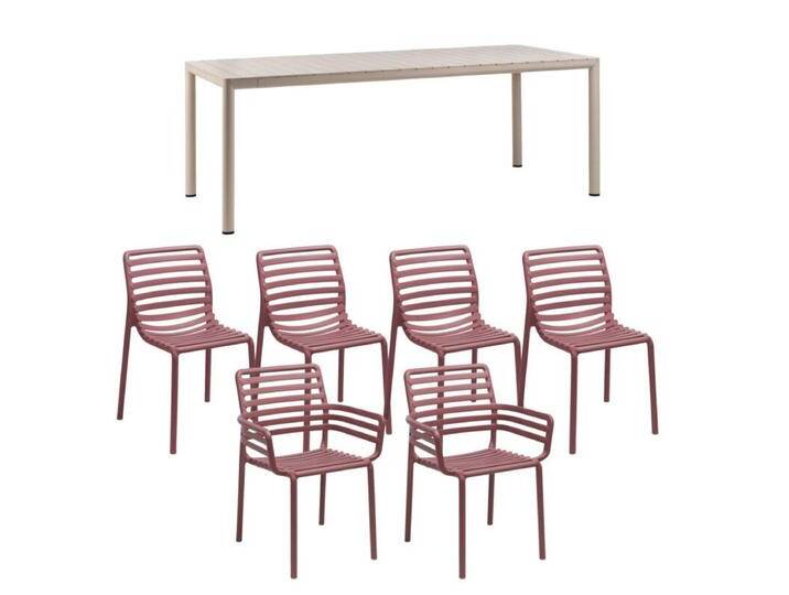 NARDI Doga/Tevere Gartenmöbel-Set mit Stapelstuhl und Ausziehtisch 211/275x100 cm, Aluminium/Kunststoff, 7-teilig - Gestell Alu corda Sitz Kunststoff marsala,ausziehbar, stapelbar, Tischbein mit Höhenausgleich,Trendig & bunt NARDI Doga/Tevere Gartenmöbel-Set mit Stapelstuhl und Ausziehtisch 211/275x100 cm, Aluminium/Kunststoff, 7-teilig - Gestell Alu corda Sitz Kunststoff marsala,ausziehbar, stapelbar, Tischbein mit Höhenausgleich,Trendig & bunt von gartenmoebel-company