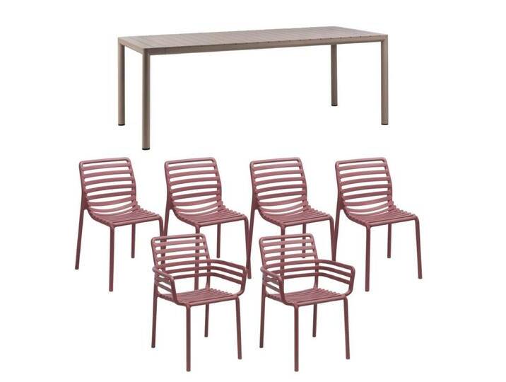 NARDI Doga/Tevere Gartenmöbel-Set mit Stapelstuhl und Ausziehtisch 211/275x100 cm, Aluminium/Kunststoff, 7-teilig - Gestell Alu taupe Sitz Kunststoff marsala,ausziehbar, stapelbar, Tischbein mit Höhenausgleich,Trendig & bunt NARDI Doga/Tevere Gartenmöbel-Set mit Stapelstuhl und Ausziehtisch 211/275x100 cm, Aluminium/Kunststoff, 7-teilig - Gestell Alu taupe Sitz Kunststoff marsala,ausziehbar, stapelbar, Tischbein mit Höhenausgleich,Trendig & bunt von gartenmoebel-company