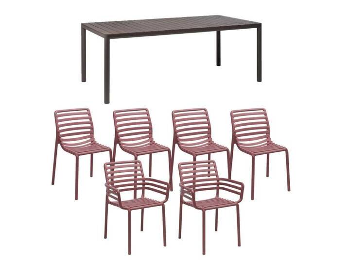 NARDI Doga/Tevere Gartenmöbel-Set mit Stapelstuhl und Ausziehtisch 211/275x100 cm, Aluminium/Kunststoff, 7-teilig - Gestell Alu terra Sitz Kunststoff marsala,ausziehbar, stapelbar, Tischbein mit Höhenausgleich,Trendig & bunt NARDI Doga/Tevere Gartenmöbel-Set mit Stapelstuhl und Ausziehtisch 211/275x100 cm, Aluminium/Kunststoff, 7-teilig - Gestell Alu terra Sitz Kunststoff marsala,ausziehbar, stapelbar, Tischbein mit Höhenausgleich,Trendig & bunt von gartenmoebel-company