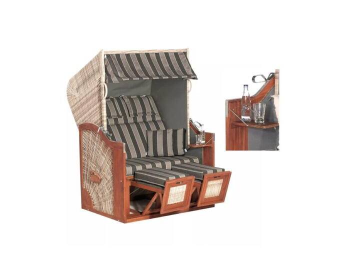 SunnySmart Rustikal 285 Z SUN Edition Strandkorb - Polyrattan grey-washed , Dessin 1175 , mit 2 klappbaren Seitentischen von gartenmoebel-company