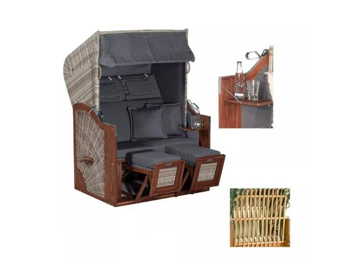 SunnySmart Rustikal 285 Z SUN Edition Strandkorb - Polyrattan grey-washed , Dessin 1230 , mit 2 klappbaren Seitentischen + Tierschutzgitter SunnySmart Rustikal 285 Z SUN Edition Strandkorb - Polyrattan grey-washed , Dessin 1230 , mit 2 klappbaren Seitentischen + Tierschutzgitter von gartenmoebel-company