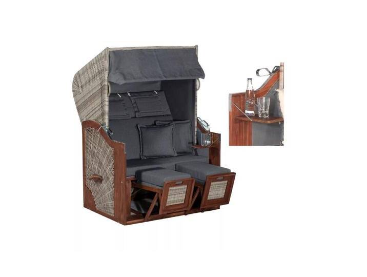 SunnySmart Rustikal 285 Z SUN Edition Strandkorb - Polyrattan grey-washed , Dessin 1230 , mit 2 klappbaren Seitentischen von gartenmoebel-company