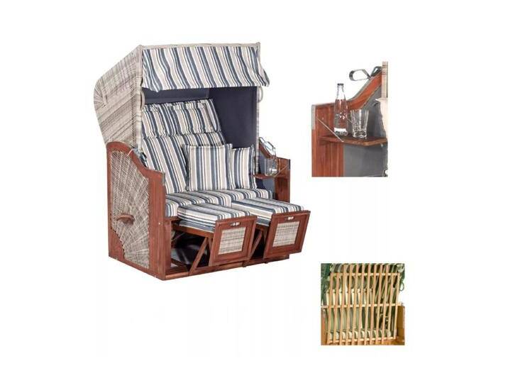 SunnySmart Rustikal 285 Z SUN Edition Strandkorb - Polyrattan grey-washed , Dessin 1231 , mit 2 klappbaren Seitentischen + Tierschutzgitter von gartenmoebel-company